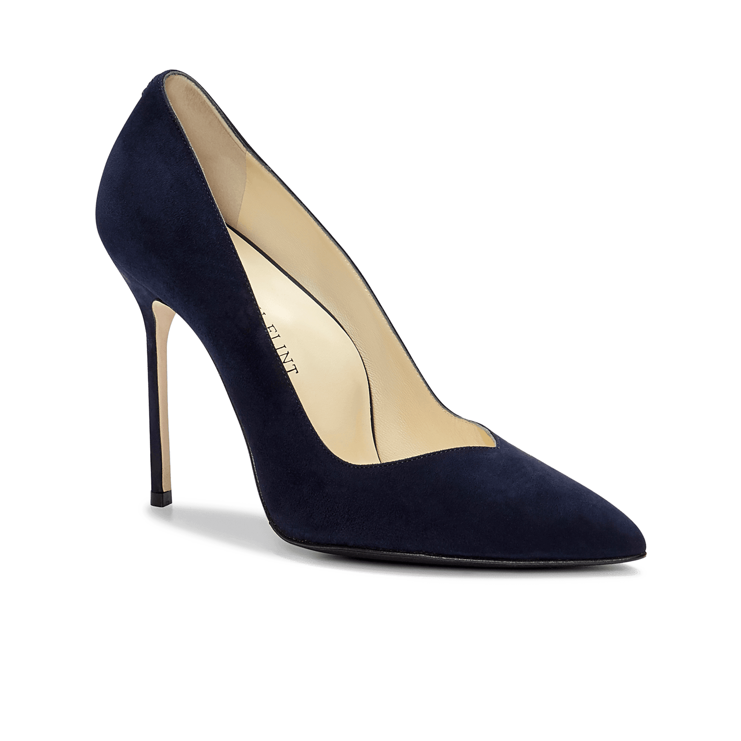 100m Italian Made Pointed Toe Pump in Navy Suede