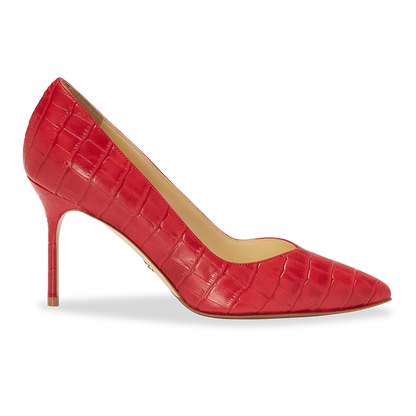 85mm Italian Made Pointed Toe Pump in Red Croc Embossed Nappa