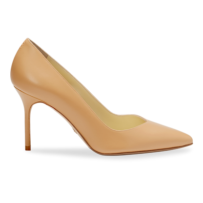 85mm Italian Made Pointed Toe Pump in Sand Calf