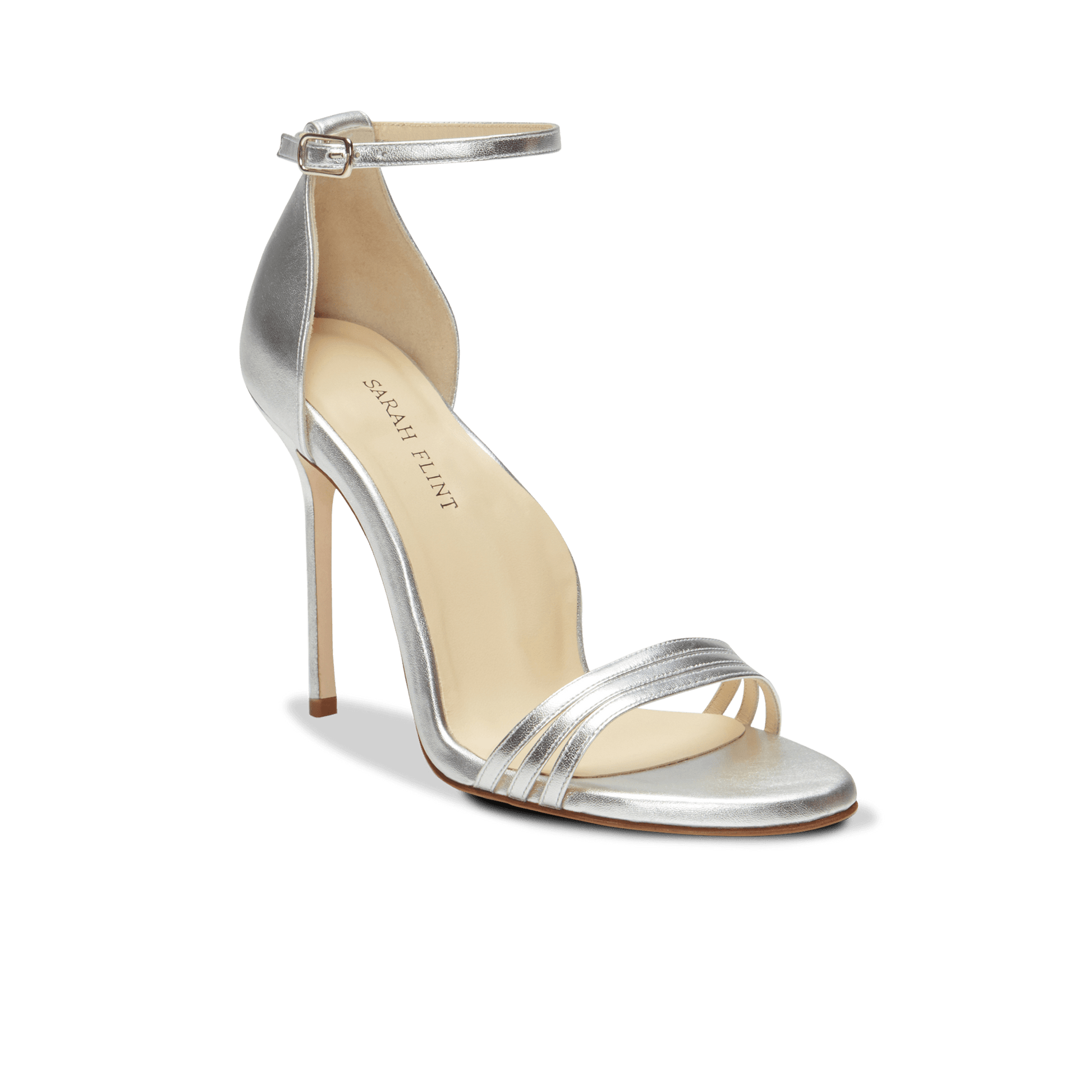 100mm Italian Made Round Toe Perfect Sandal in Silver Nappa