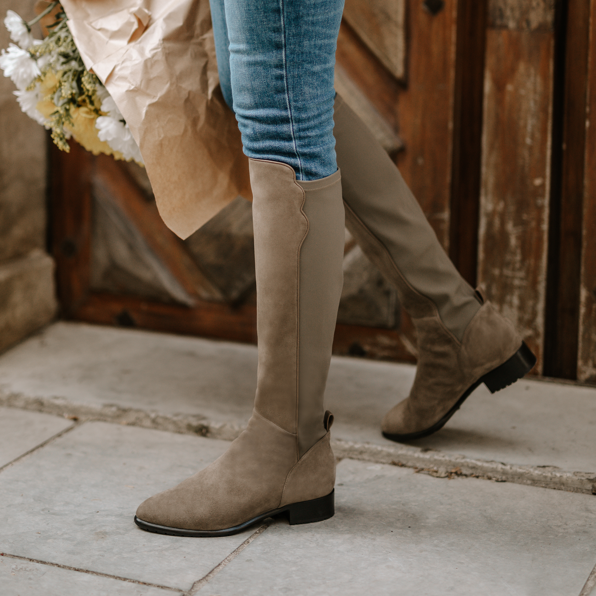 Perfect Stretch Boot in Taupe Suede
