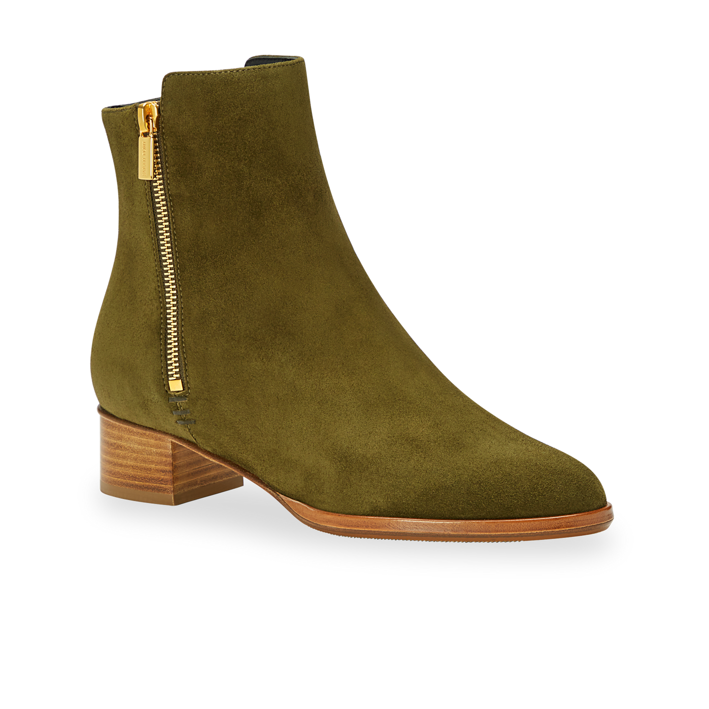 30mm Italian Made Perfect Zip Bootie in Olive Suede