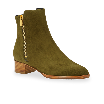 30mm Italian Made Perfect Zip Bootie in Olive Suede