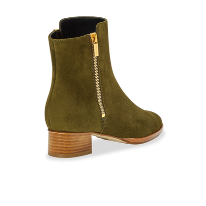 30mm Italian Made Perfect Zip Bootie in Olive Suede