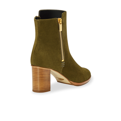 70mm Italian Made Perfect Zip Bootie in Olive Suede