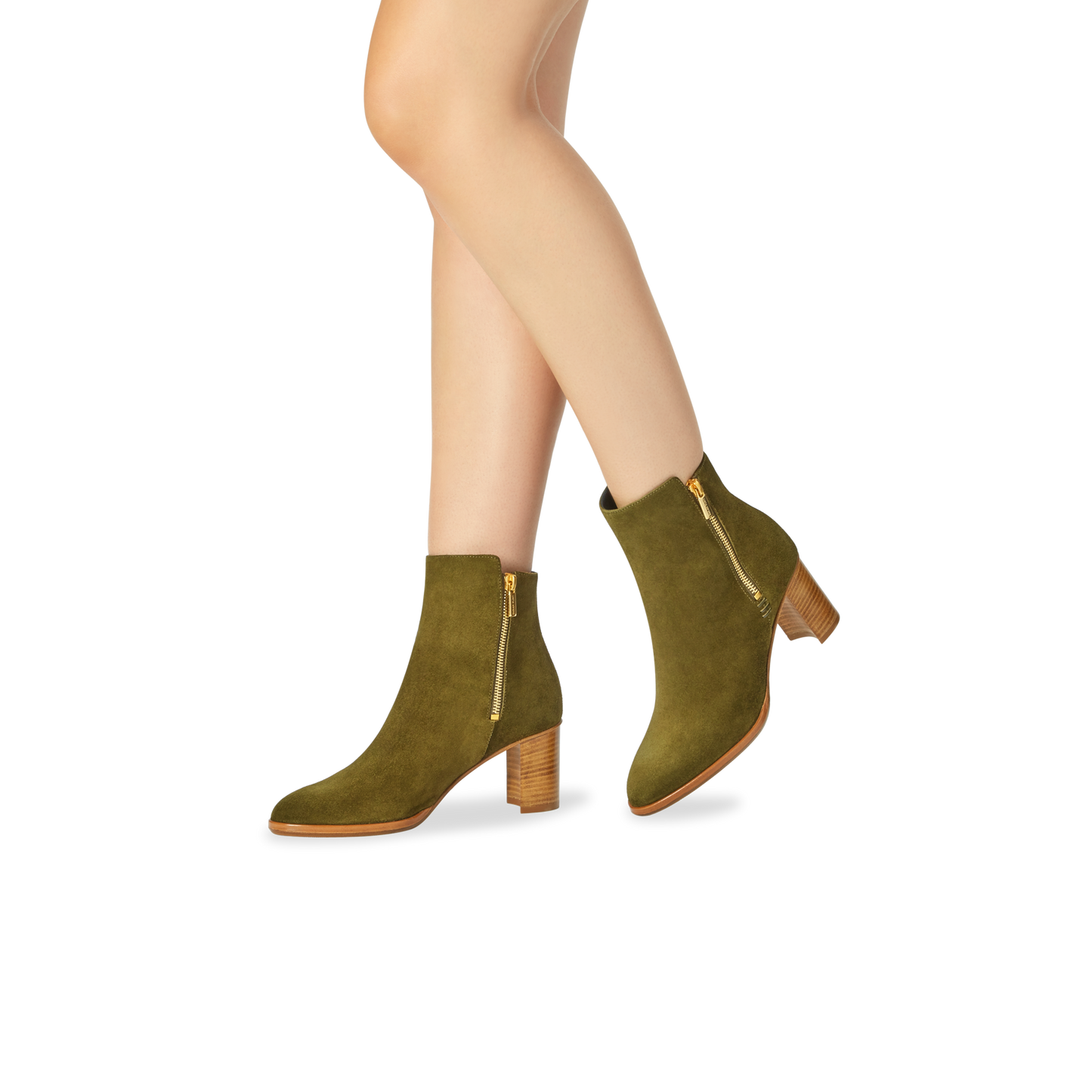 70mm Italian Made Perfect Zip Bootie in Olive Suede