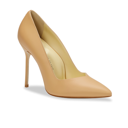 100mm Italian Made Pointed Toe Pump in Sand Calf
