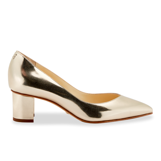 50mm Italian Made Pointed Toe Perfect Emma Pump in Gold Saffiano