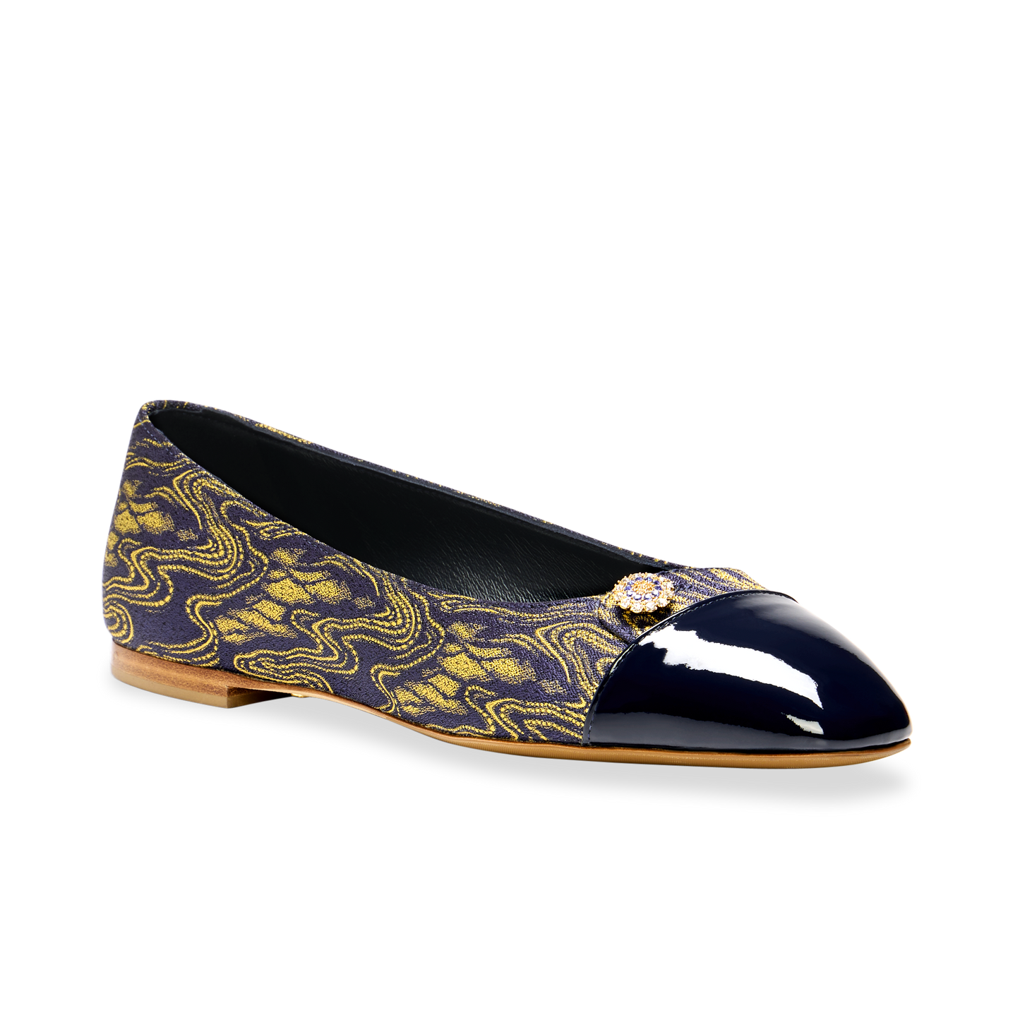 Sacchetto Ballet Flat in Navy & Gold Wave Jacquard