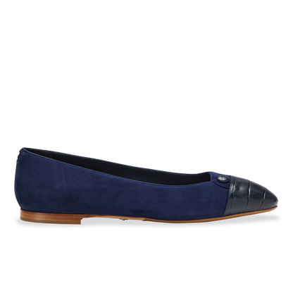 10mm Italian Made Sacchetto Ballet Flat Squared Toe Flat in NavySuede
