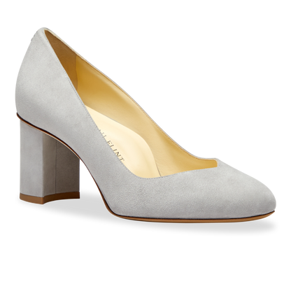 Perfect Round Toe Pump in Light Gray Suede Handcrafted in Italy