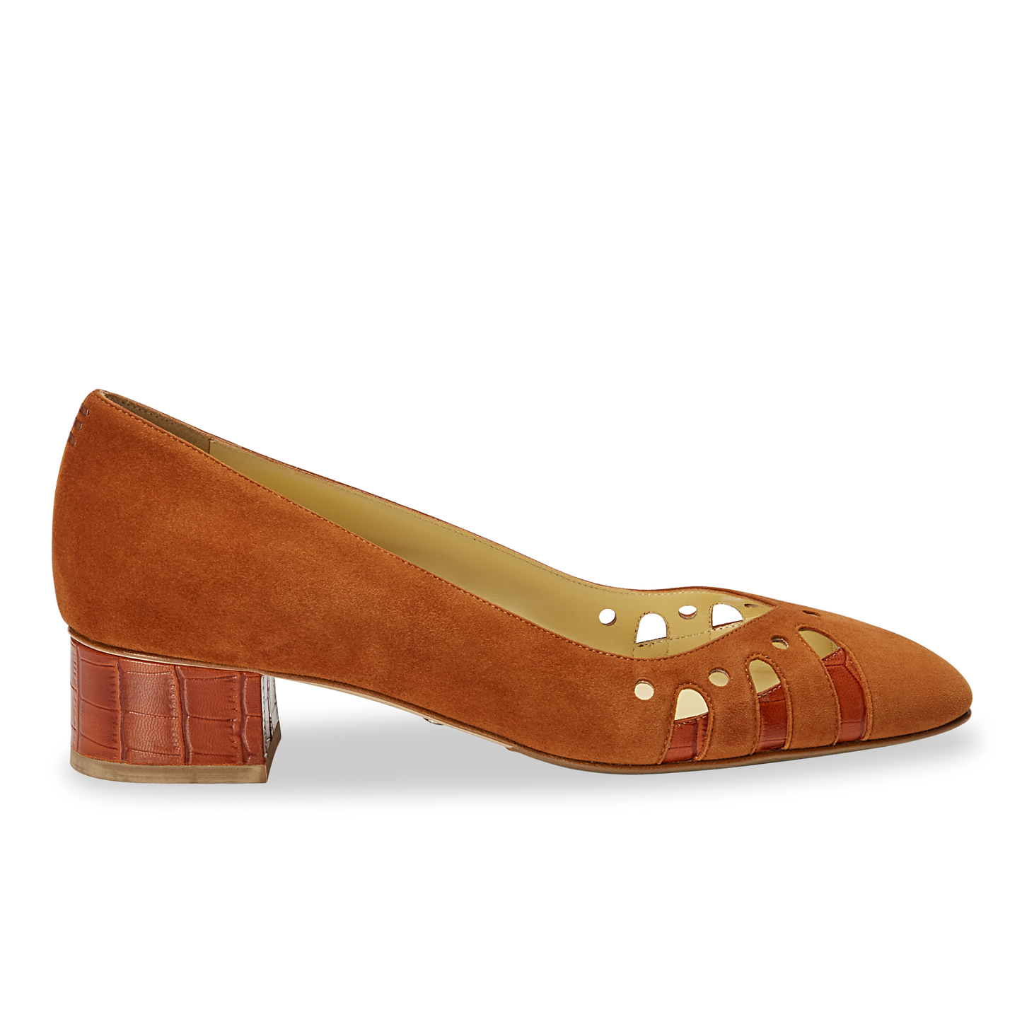 30mm Italian Made Shellie Round Toe Pump in Cognac Suede