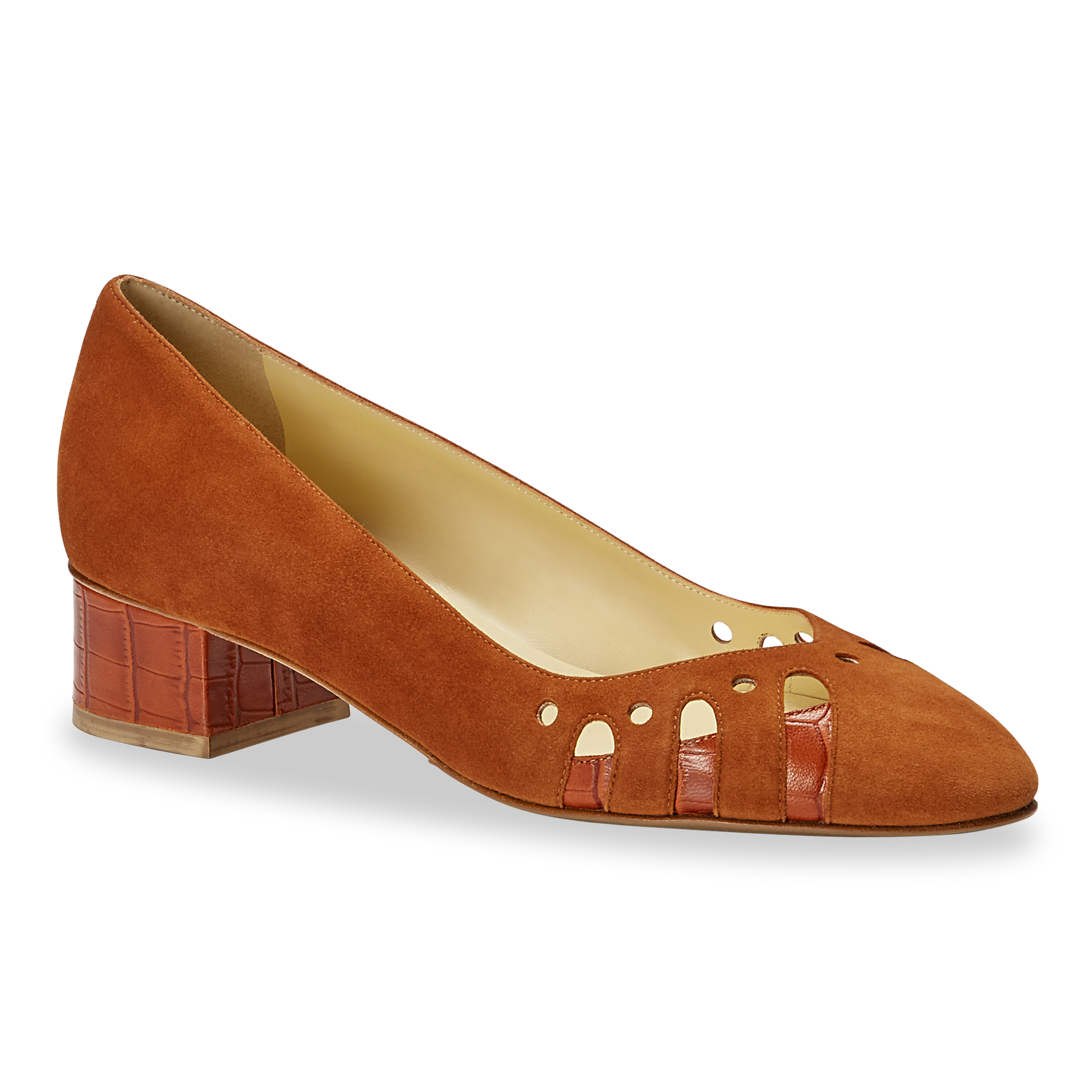 30mm Italian Made Shellie Round Toe Pump in Cognac Suede