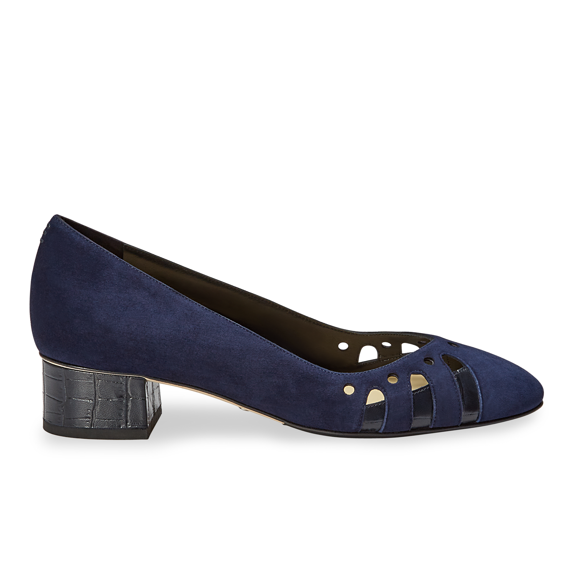 30mm Italian Made Shellie Round Toe Pump in Navy Suede