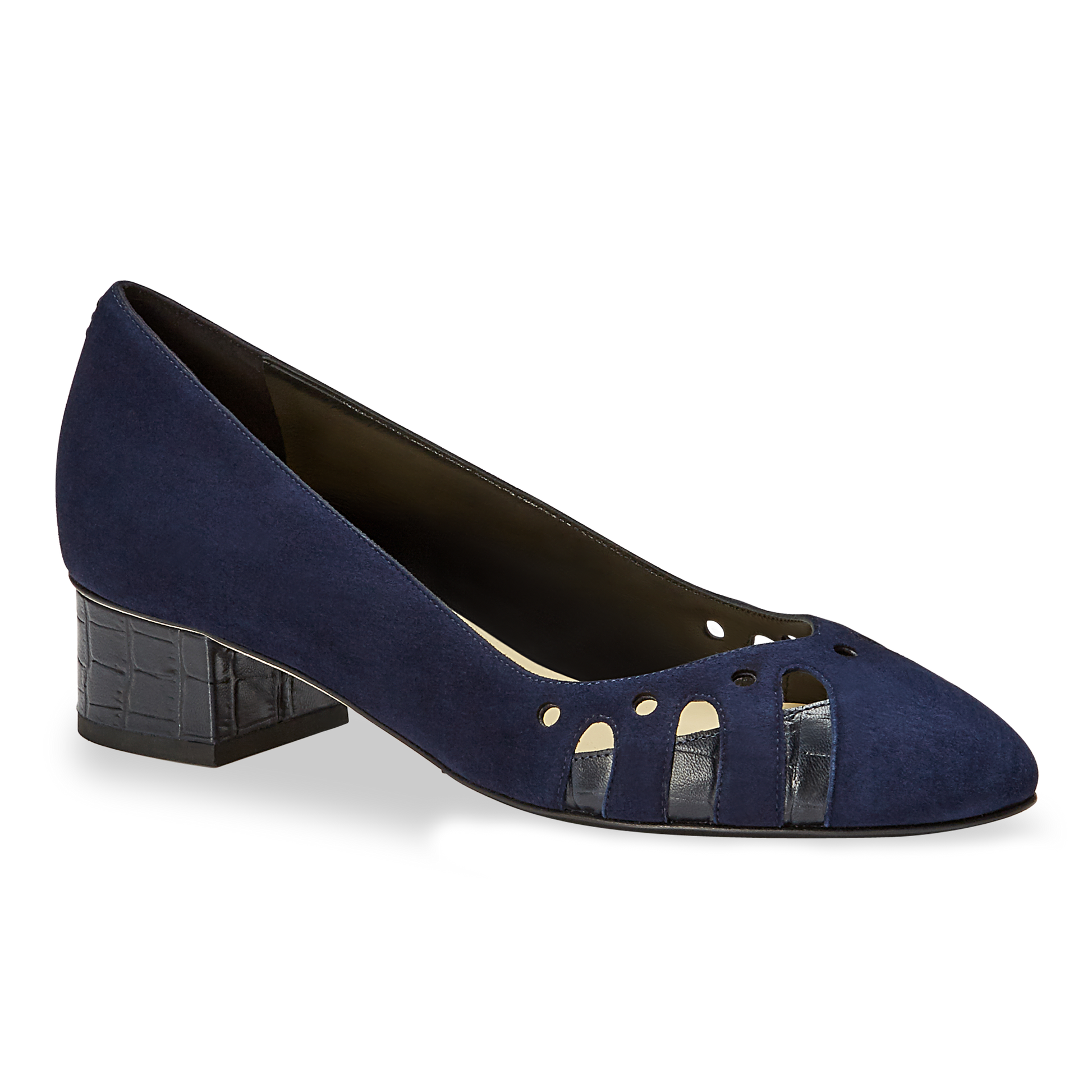30mm Italian Made Shellie Round Toe Pump in Navy Suede