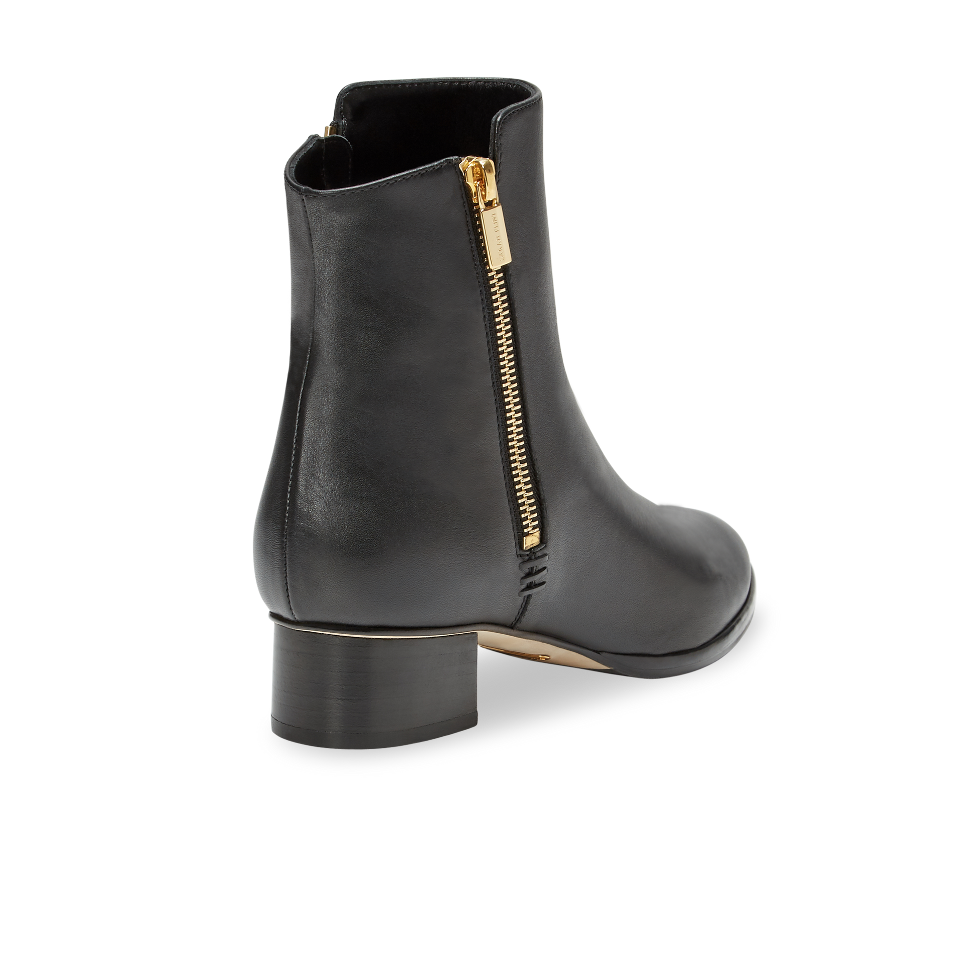 Black bootie shop with gold heel