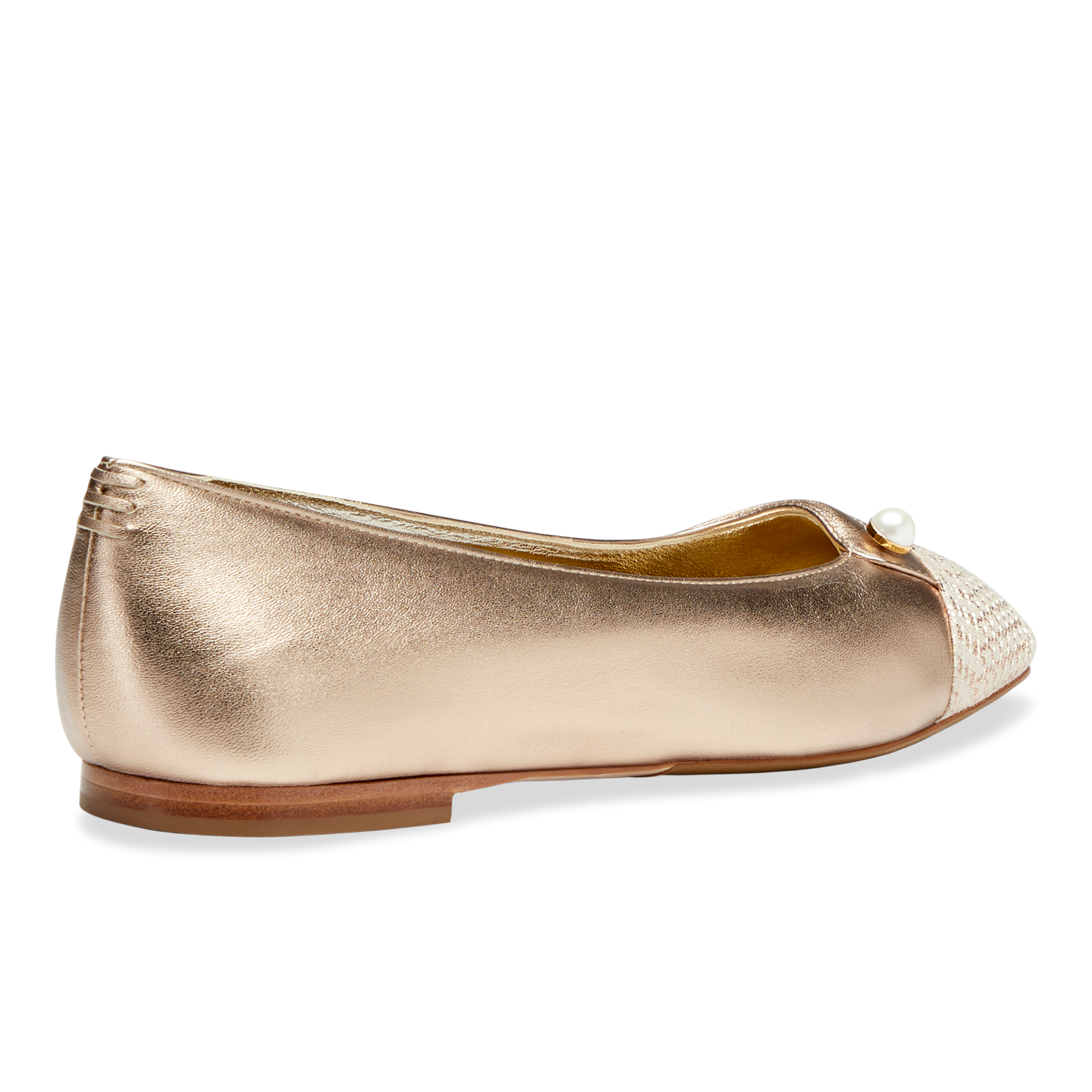 A soft and flexible version of the classic ballet flat, in rose gold nappa with a shimmer textile cap toe.